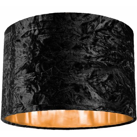 Modern Black Crushed Velvet 12" Table/Pendant Lamp Shade with Shiny Copper Inner by Happy Homewares - Black