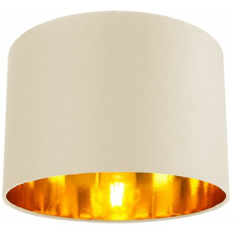 Contemporary Cream Cotton 12" Table/Pendant Lamp Shade with Shiny Copper Inner by Happy Homewares