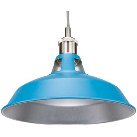 Industrial Matt Teal Curved Metal Ceiling Pendant Light Shade with Silver Inner by Happy Homewares