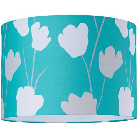 Beautiful Teal Cotton 12" Shade with Grey and White Flowers with Inner Fabric by Happy Homewares
