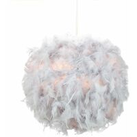Eye-Catching and Modern Small Grey Feather Decorated Pendant Lighting Shade by Happy Homewares - Grey