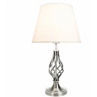 Traditional Satin Nickel Table Lamp with Barley Twist Base and Linen Shade by Happy Homewares - Satin Nickel