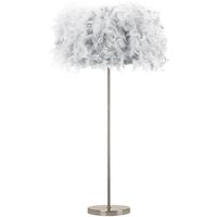 Modern and Chic Real Grey Feather Floor Lamp with Satin Nickel Base and Switch by Happy Homewares - Grey