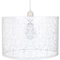 Marrakech Designed Large White Metal Pendant Light Shade with Floral Decoration by Happy Homewares