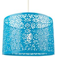 Marrakech Designed Matt Teal Metal Pendant Light Shade with Floral Decoration by Happy Homewares