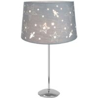 Modern Chrome Plated Stick Table Lamp with 12" Kids Grey Stars Lamp Shade by Happy Homewares