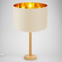 Stylish Light Rubber Wood Table Lamp with 12" Cream Lamp Shade with Copper Inner by Happy Homewares