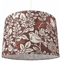 Autumnal Themed Burgundy 12" Lamp Shade with Floral Decoration and Sitting Birds by Happy Homewares - Burgundy