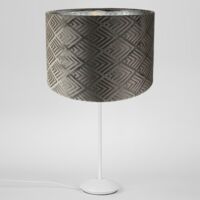 Modern Matt White Stick Table Lamp with 12" Designer Grey Velvet Shade by Happy Homewares