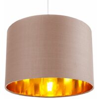 Contemporary Taupe Cotton 12" Table/Pendant Lamp Shade with Shiny Copper Inner by Happy Homewares - Taupe