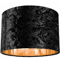 Modern Black Crushed Velvet 12" Table/Pendant Lamp Shade with Shiny Copper Inner by Happy Homewares - Black