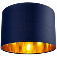 Contemporary Blue Cotton 12" Table/Pendant Lamp Shade with Shiny Copper Inner by Happy Homewares - Midnight Blue