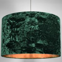 Modern Green Crushed Velvet 20" Floor/Pendant Lampshade with Shiny Copper Inner by Happy Homewares - Forest Green