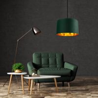 Contemporary Green Cotton 14" Table/Pendant Lamp Shade with Shiny Copper Inner by Happy Homewares - Forest Green