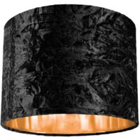 Modern Black Crushed Velvet 10" Table/Pendant Lampshade with Shiny Copper Inner by Happy Homewares - Black