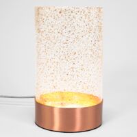 Modernistic Brushed Copper LED Table Lamp with Circular Speckled Glass Shade by Happy Homewares