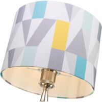 Unique Designer Geometric Linen Fabric Lamp Shade with Teal, Grey, Ochre Shapes by Happy Homewares - Multi-Colour