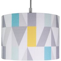Unique Designer Geometric Linen Fabric Lamp Shade with Teal, Grey, Ochre Shapes by Happy Homewares - Multi-Colour