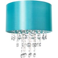 Modern Teal Satin Fabric Pendant Light Shade with Transparent Acrylic Droplets by Happy Homewares