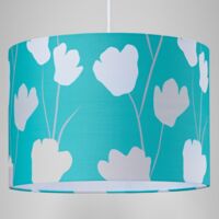 Beautiful Teal Cotton 12" Shade with Grey and White Flowers with Inner Fabric by Happy Homewares