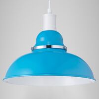 Contemporary Teal Gloss Domed Metal Ceiling Pendant Light Shade with Chrome Ring by Happy Homewares