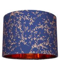 Modern Midnight Blue Cotton Fabric 10" Shade with Copper Foil Floral Decoration by Happy Homewares