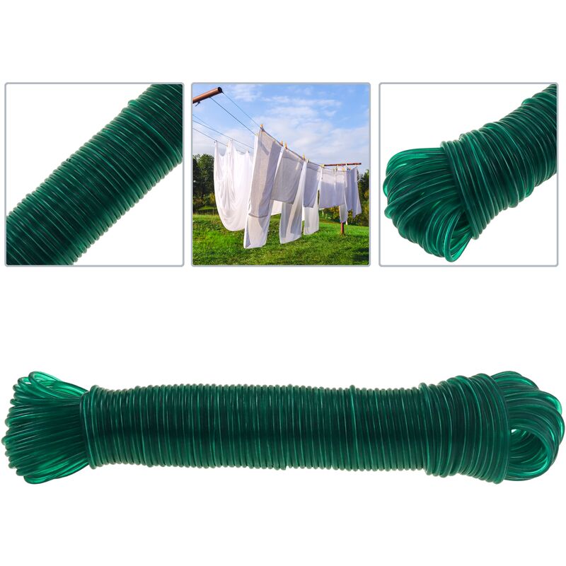 PrimeMatik - Clothesline rope PVC with wire core 30 m x 3 mm green