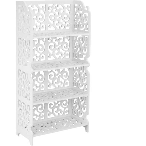 PrimeMatik - Bookshelf Storage Display Stand 4-tier Wood-plastic shelf with 4 shelves white 42x20x85cm