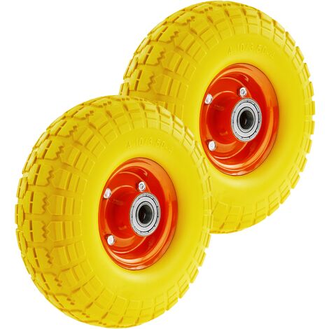 PrimeMatik - Wheelbarrow solid wheel yellow 2-pack 265 lbs 10x3.5 ...