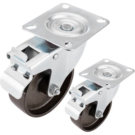 PrimeMatik - Industrial pivoting wheels in metal with brake 100mm 2 units