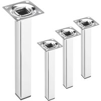 PrimeMatik - Square table legs for desks cabinets furniture made of chrome plated steel 25cm 4-pack