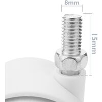 PrimeMatik - Wheel swivel castor of nylon with brake 40 mm M8 white 4 pack