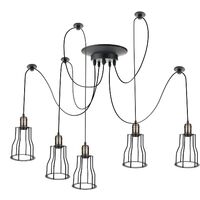 PrimeMatik - Vintage lamp with long cages for 5 E27 screw bulbs with 3m cable