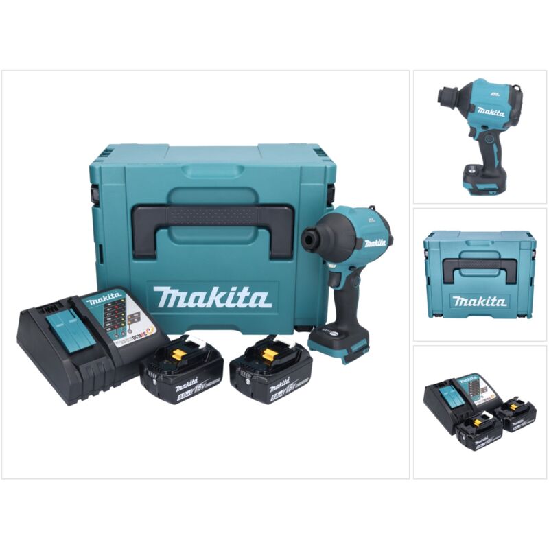 Soffiatore a batteria Makita DAS180RTJ 18V Brushless + 2 batterie da 5,0Ah  + caricatore + valigetta Makpac
