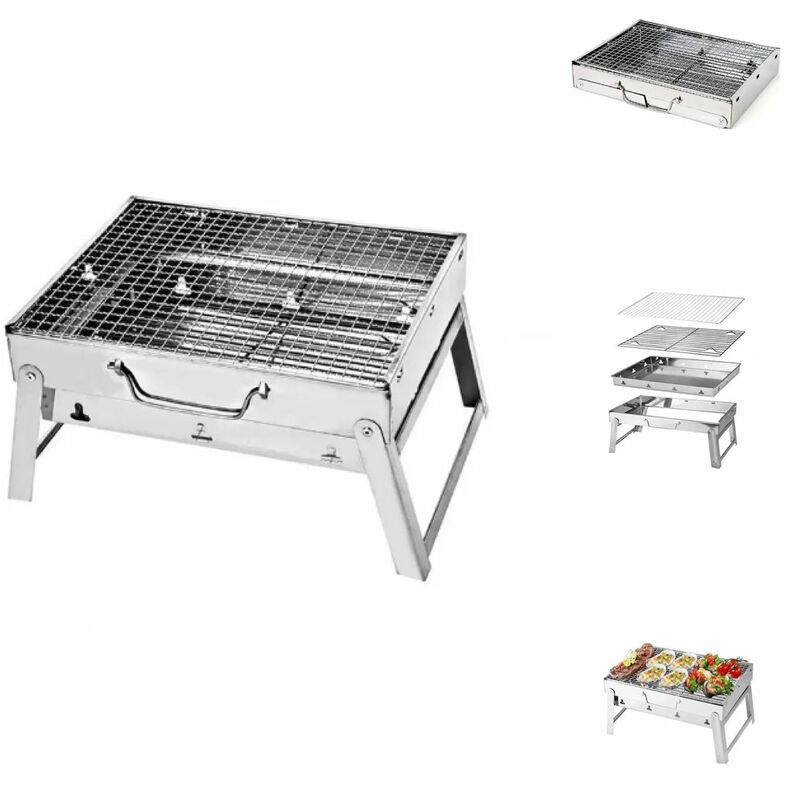 IRONWALLS Griglia portatile a carbone per cucinare all'aperto, griglia rettangolare piegata 81,3 cm, in acciaio inox, con 25 spiedini per kebab e ripiano portaoggetti per campeggio, picnic, uso