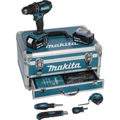 Trapano a percussione a batteria Makita DHP 482 RFX9 18 V 62 Nm + 2x batteria ricaricabile 3,0 Ah + caricabatterie + set di accessori + valigetta