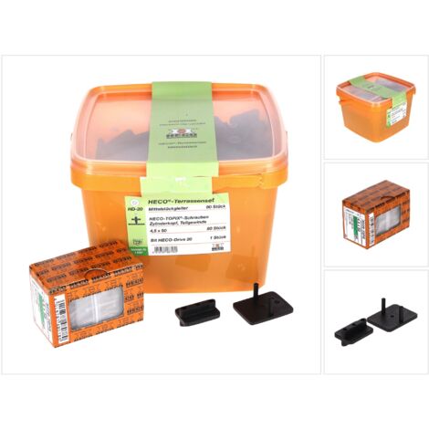 HECO Set di fissaggio per terrazza, 80 pz. ( 48716 ) + Set di viti HECO TOPIX 4,5 x 50 mm HD 20 - Valigetta plastica