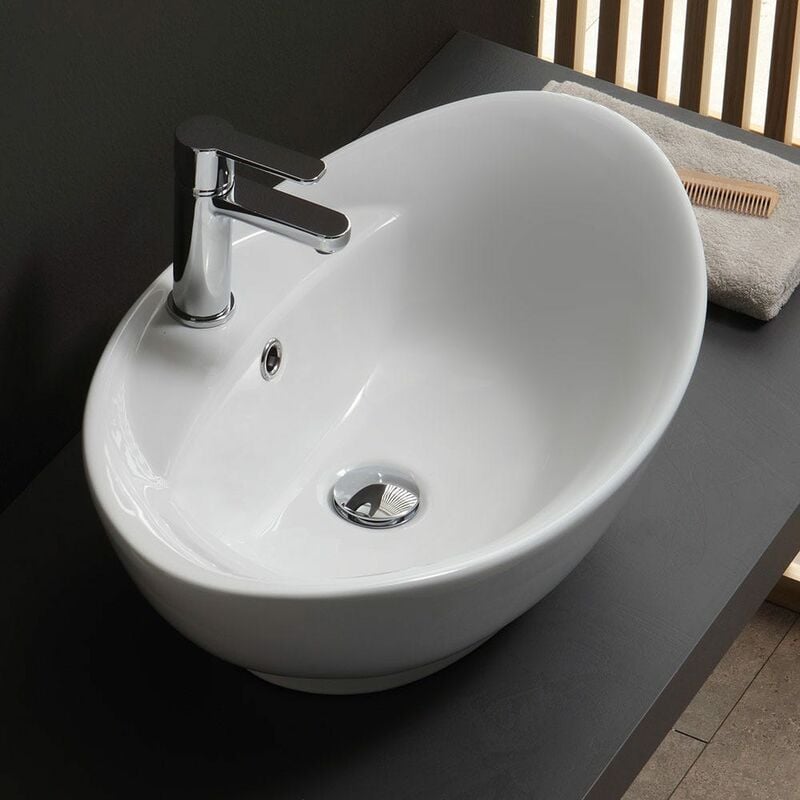 Lavabo de salle de bain Luxueuse designer Vasque à Poser en Céramique Lavabo en forme doeuf noir et blanc 47 x 30 x 12 Cm 
