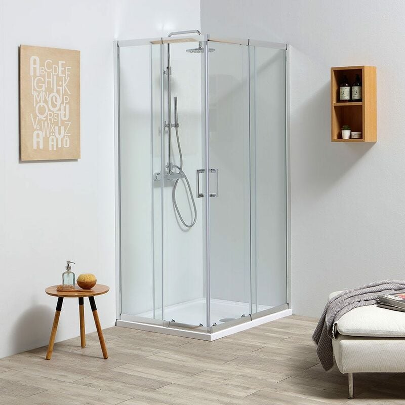 Sunny - Portes de douche battantes, 900 mm, 1800 mm, Blanc, Transparent  anticalcaire