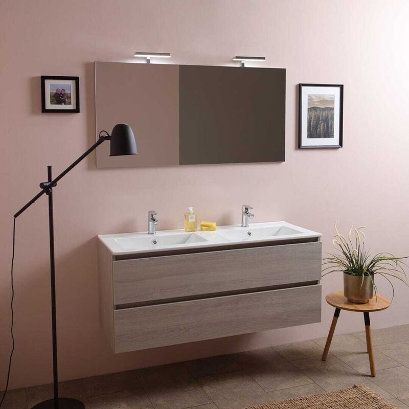 Meuble Salle De Bain Suspendu 150cm Noyer Foncé - 2 Lavabos à Poser Et 2 Miroirs 60x70, Modèle Siena