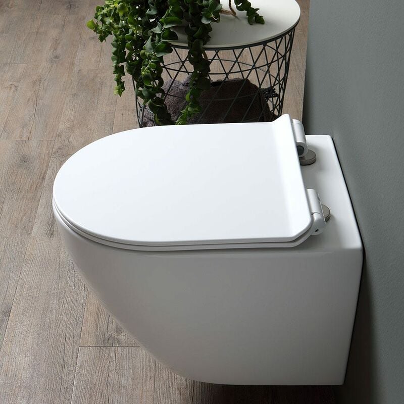 BERNSTEIN - WC suspendu design sans rebords céramique sanitaire Toilettes  mural à poser, Abattant au choix - Blanc - 54,5x36x33cm - NT2039 Avec LED