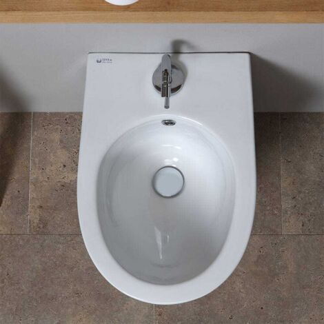 Kiamami Valentina – Bidet mural en céramique blanche suspendu – Design moderne – Facile à installer – Pour salle de bain contemporaine