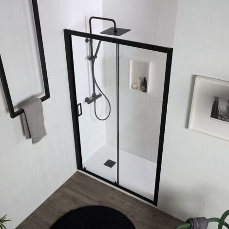 Porte De Douche Niche Noir Mat Coulissante 130 Cm  City