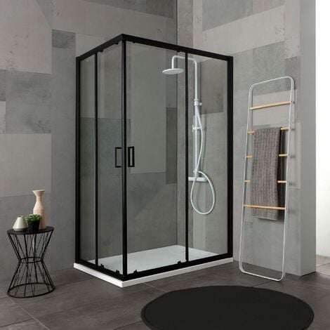Cabine de douche L.80 x l.110 cm blanc, verre transparent, sérigraphié,  Metro