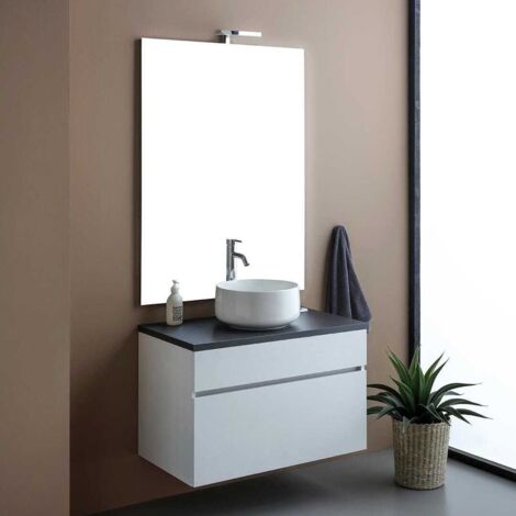 Meuble De Salle De Bains Suspendu 80Cm Blanc Avec Top Anthracite Sole (1/4)