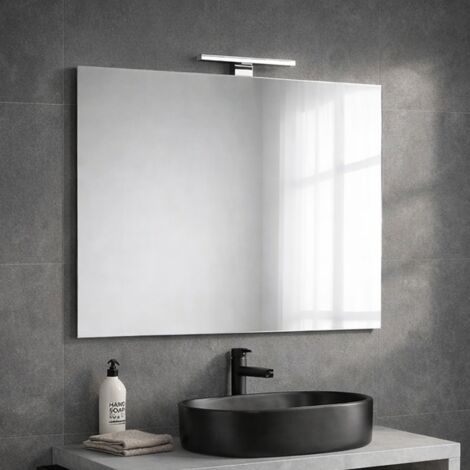 Kiamami Valentina – Miroir lumineux de salle de bain 100x70 cm – Réversible avec lampe à LED – Cadre en ABS gris clair – Fixation murale incluse