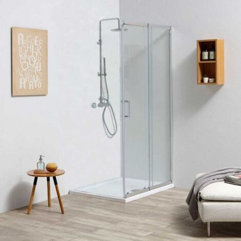 Kiamami Valentina – Porte coulissante avec verre fixe pour cabine de douche extensible 110-120 cm – Verre trempé 4 mm – Profilés en aluminium chromé – Installation facile (1/5)