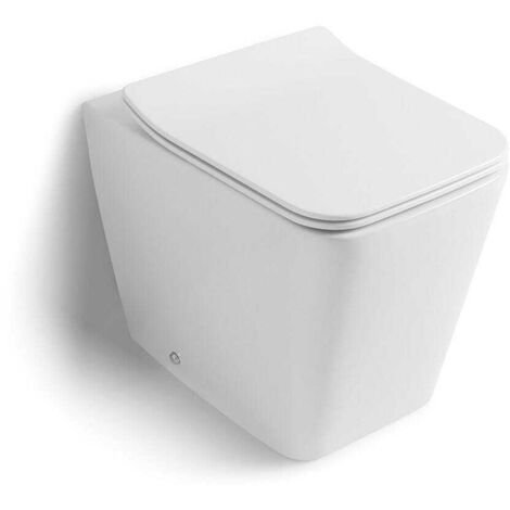 Kiamami Valentina – WC à poser céramique blanche sans rebord – Évacuation murale ou au sol – Système de rinçage Rimless – Abattant à fermeture ralentie Compreso