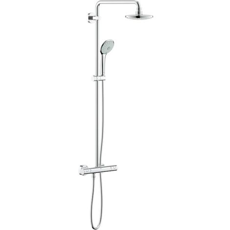 Grohe – Colonne de douche thermostatique avec mitigeur – Finition chrome – Pomme haute 180mm – Longueur flexible 1,75m – Jets hydromassage ajustables