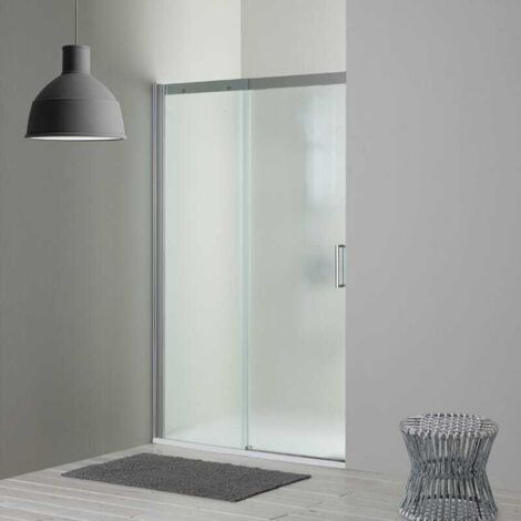 Kiamami Valentina – Porte de douche en niche 120 cm – Paroi fixe à gauche – Verre trempé satiné 6 mm – Aluminium anodisé chromé – Installation non réversible (1/5)